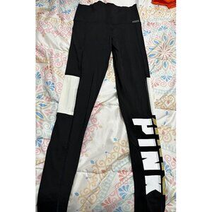 VS PINK Black White and Gold Bonded Leggings